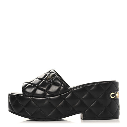 Chanel Lambskin Quilted Platform Mules 38 Black 1 of 9