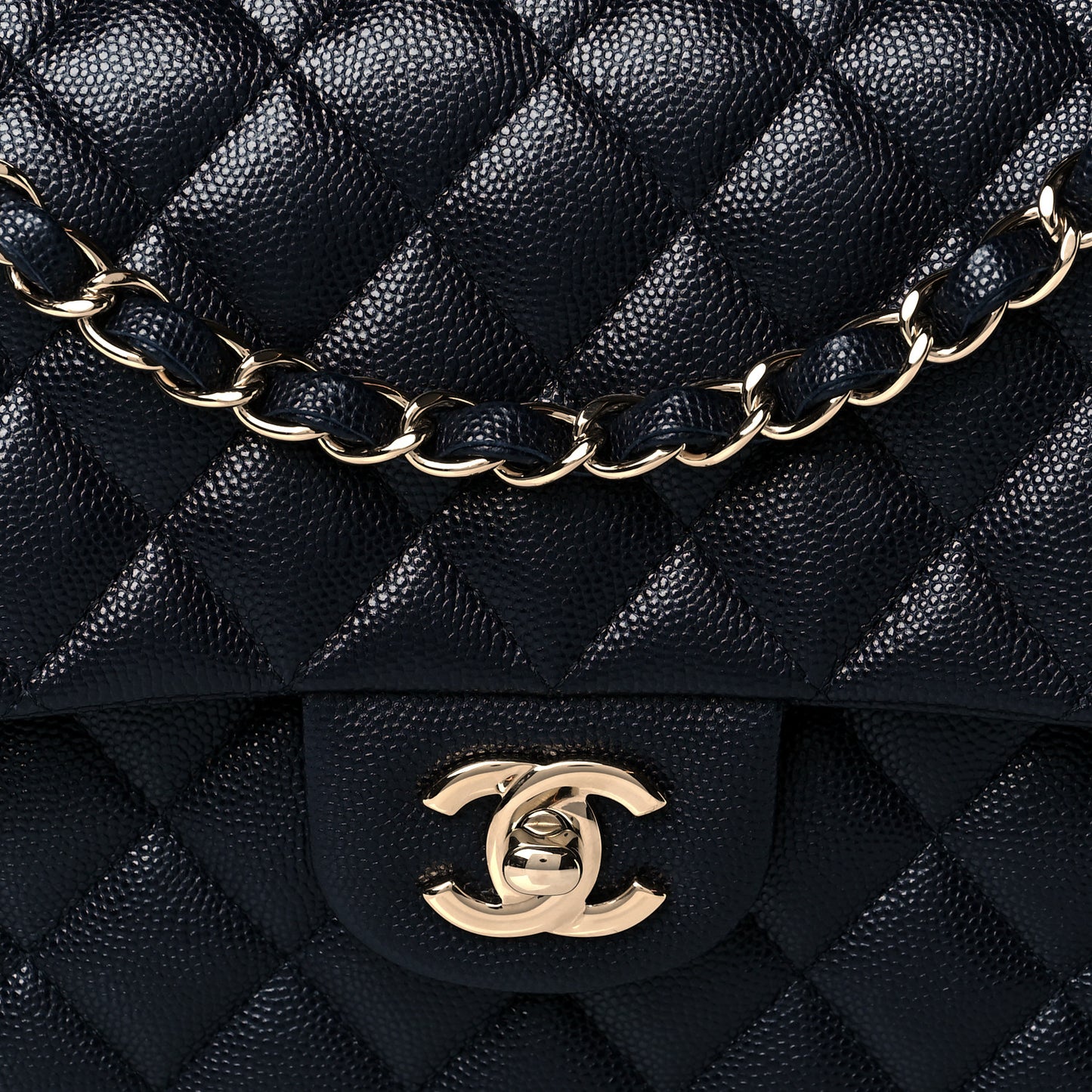 Caviar Quilted Medium Double Flap Navy