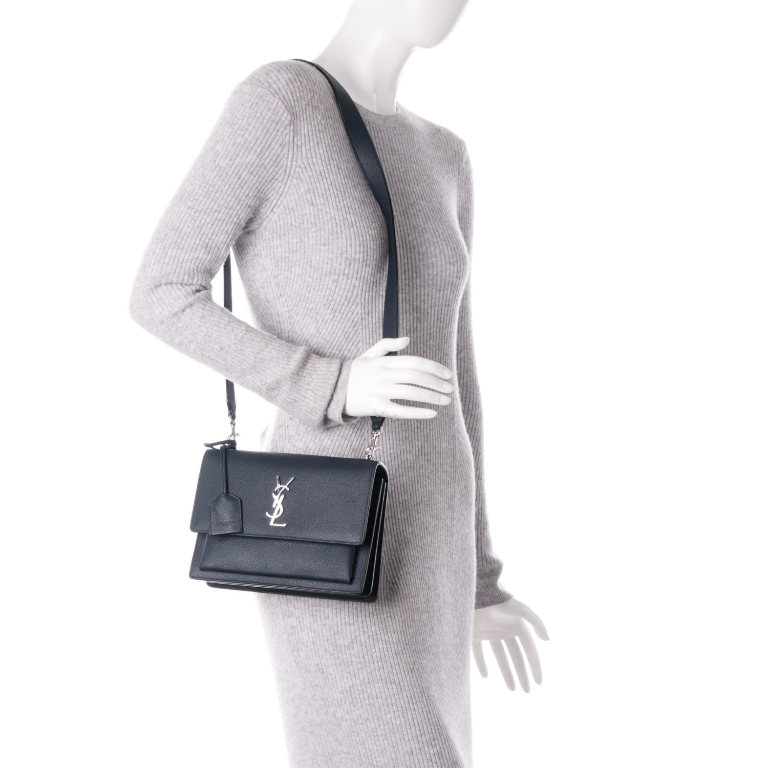 Saint Laurent Grained Calfskin Medium Monogram Sunset Navy Blue 2 of 5