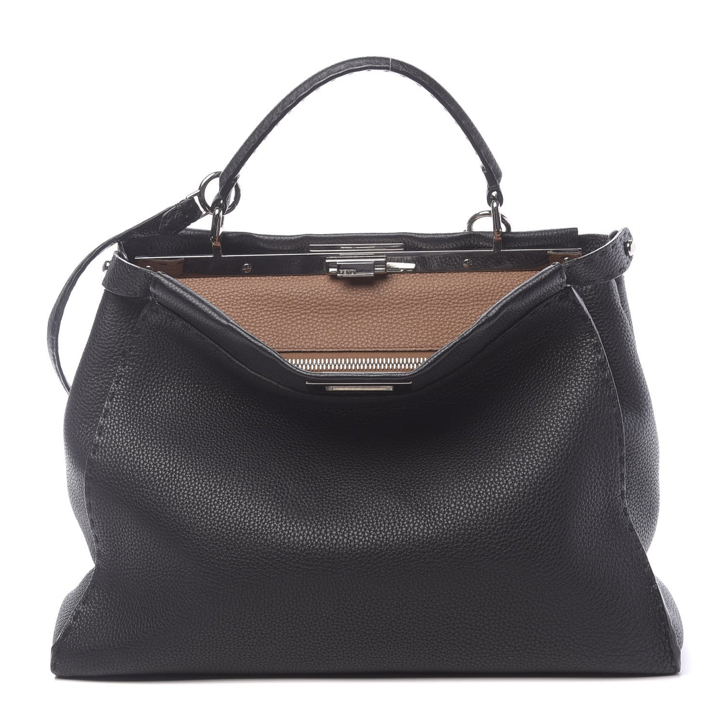 Cuoio Romano Selleria Bi-Color Large Peekaboo Iconic Satchel Black Mou