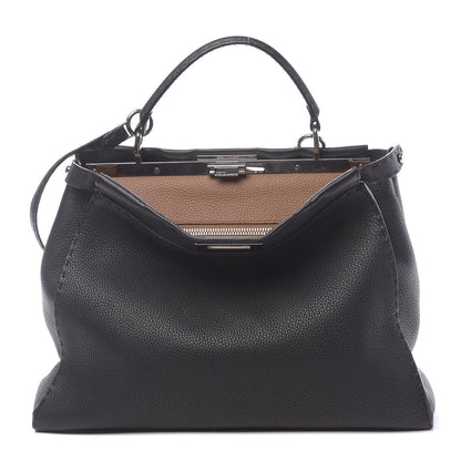 Fendi Cuoio Romano Selleria Bi-Color Large Peekaboo Iconic Satchel Black Mou 1 of 12