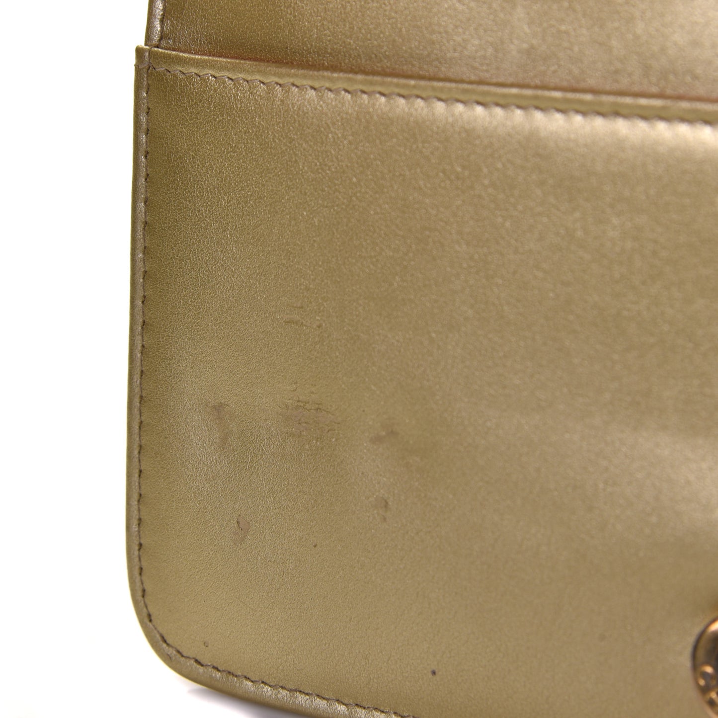 Metallic Aged Calfskin Quilted Gabrielle Wallet On Chain WOC Gold
