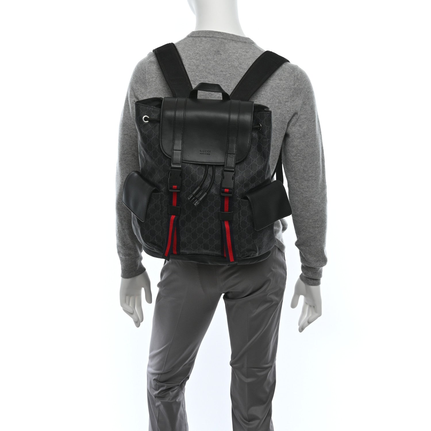 Gucci Soft GG Supreme Monogram Calfskin Web Double Buckle Backpack Black 2 of 8