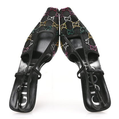 Gucci Tela Retino Nappa Charlotte Crystal GG Monogram Square G 75mm Slingback Pumps 38.5 Black 2 of 8