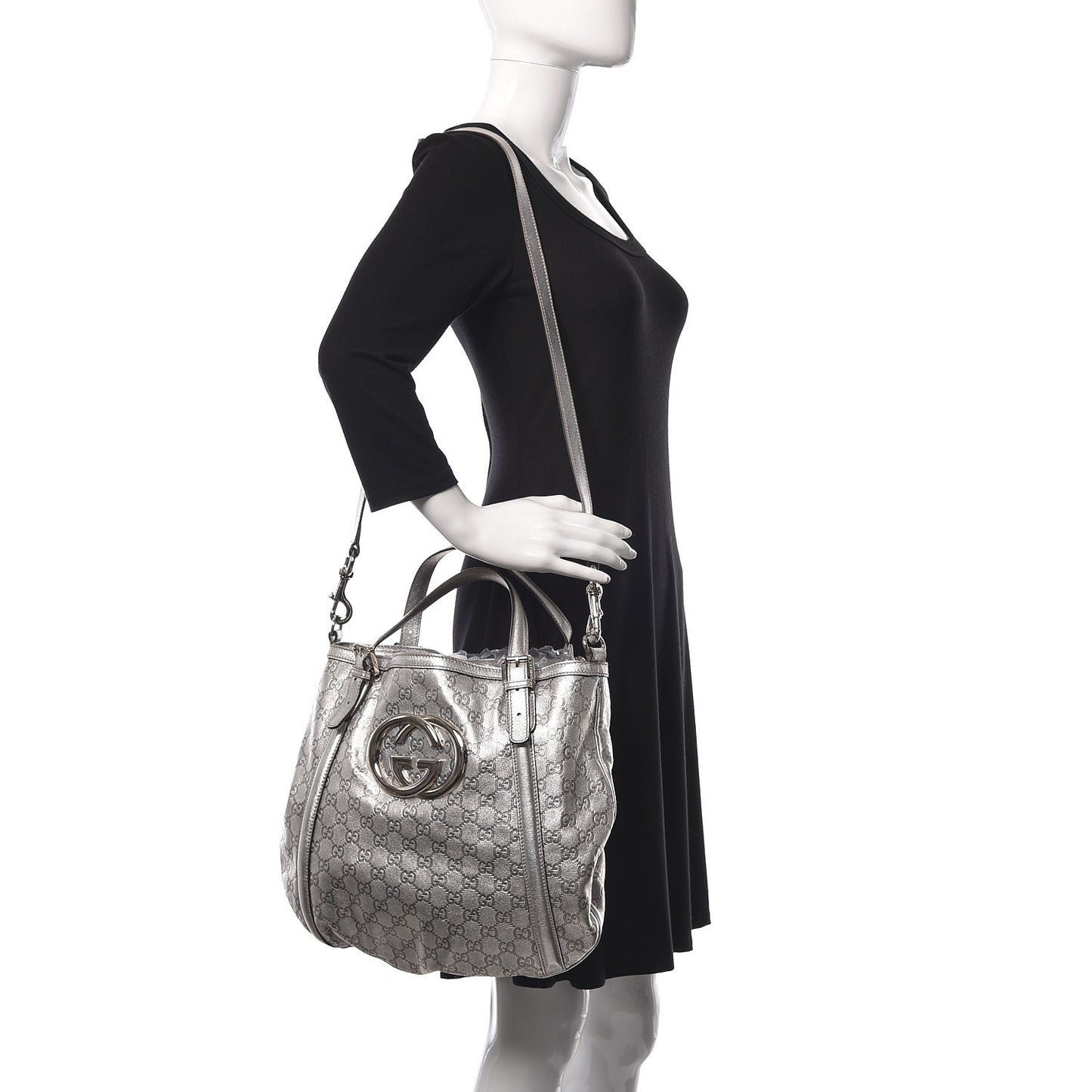 Metallic Guccissima Medium Britt Tote Silver