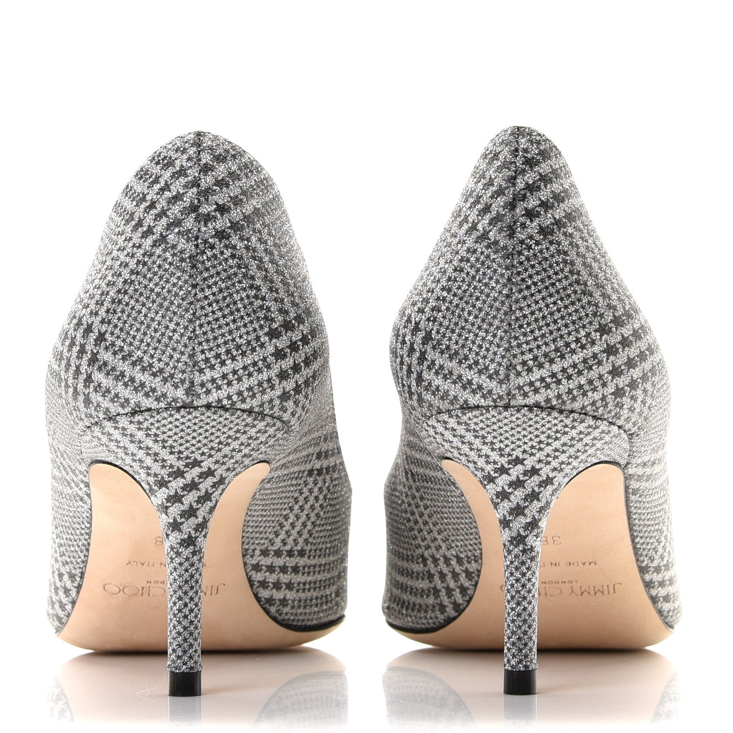 Jimmy Choo Metallic Fabric Plaid Love Prince Of Stars 85 Pump 38 Silver 5 of 11