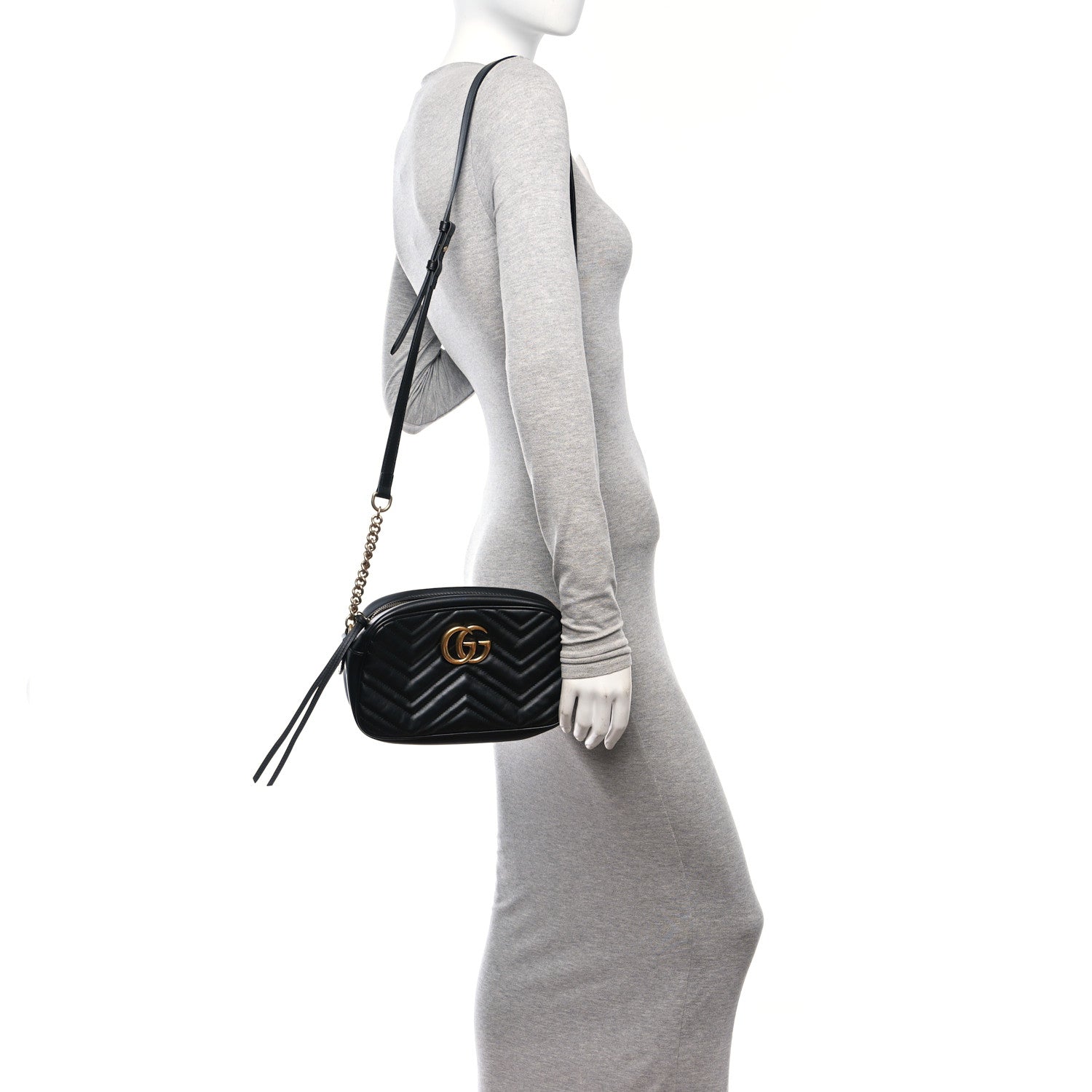 Gucci Calfskin Matelasse Small GG Marmont Chain Shoulder Bag Black 2 of 10