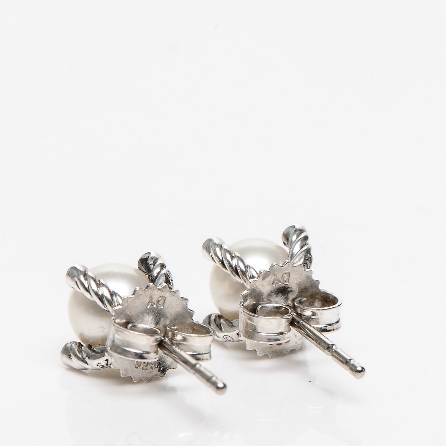 David Yurman Sterling Silver Diamond Pearl 7mm Earrings 3 of 4