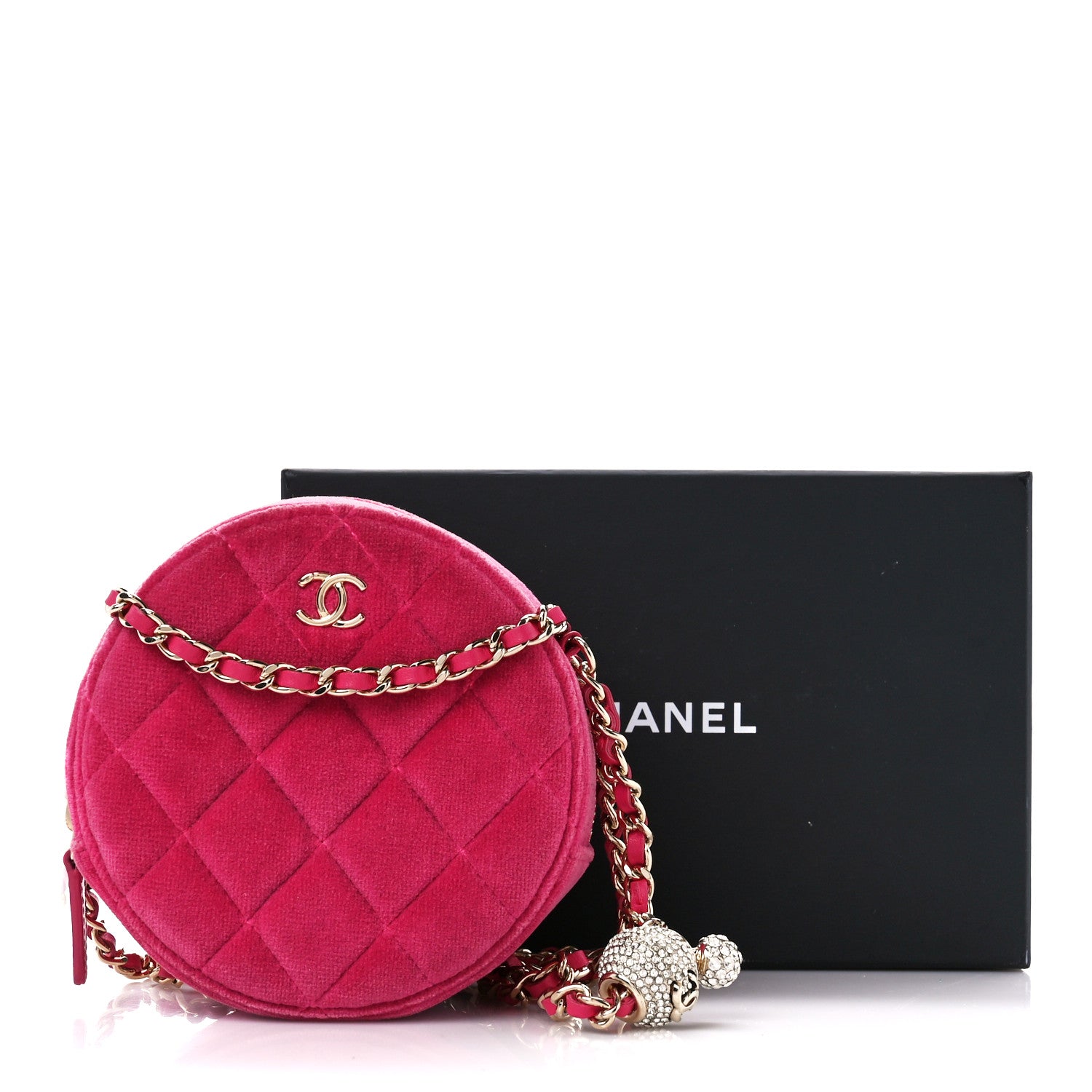 Chanel Velvet Round Quilted Pearl Crush Clutch With Chain 11 of 11