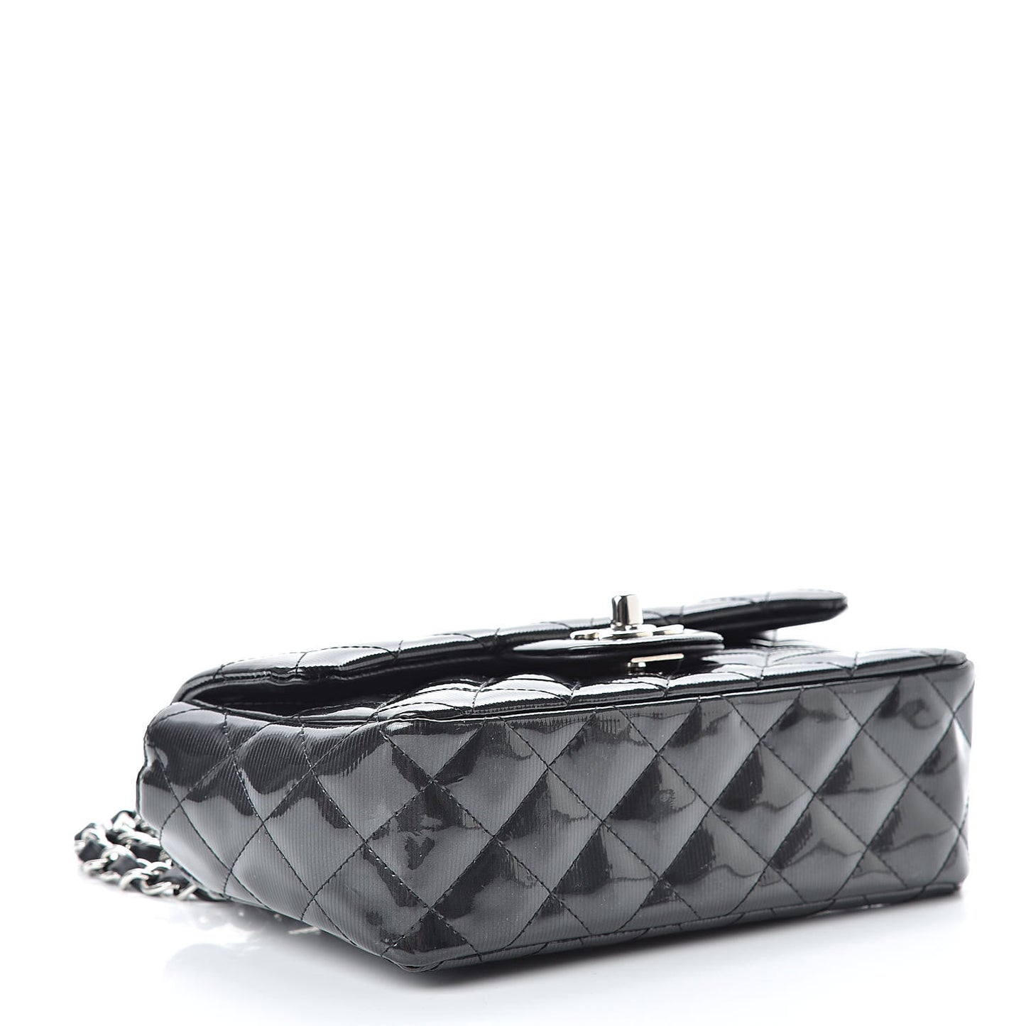 Striated Patent Calfskin Quilted Mini Rectangular Flap Dark Gray
