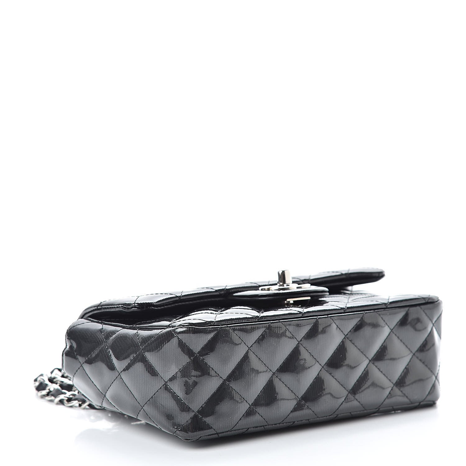 Chanel Striated Patent Calfskin Quilted Mini Rectangular Flap Dark Gray 4 of 10