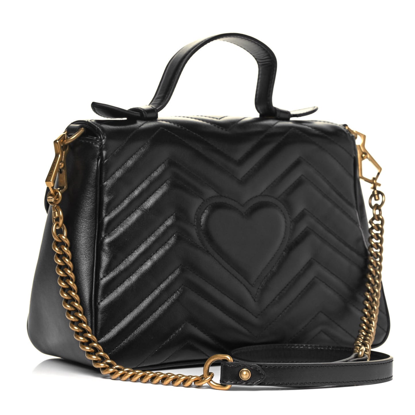 Calfskin Matelasse Small GG Marmont Top Handle Shoulder Bag Black