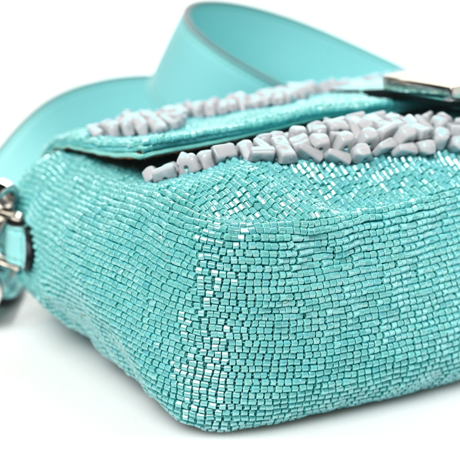 Fendi Rolling Stone Vitello Seta Bead Embroidered Re-Edition Baguette Spring Turquoise 8 of 9