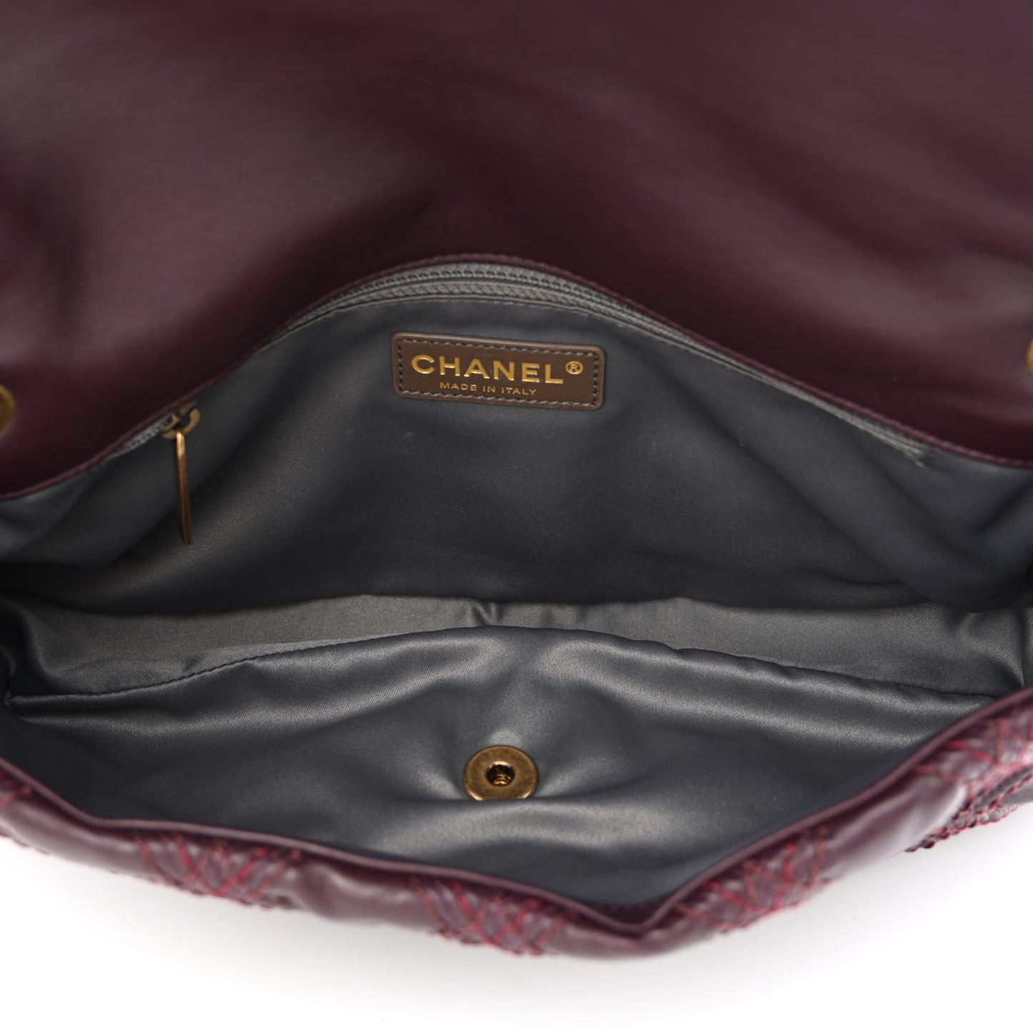 Calfskin Quilted Stitch Flap Plum