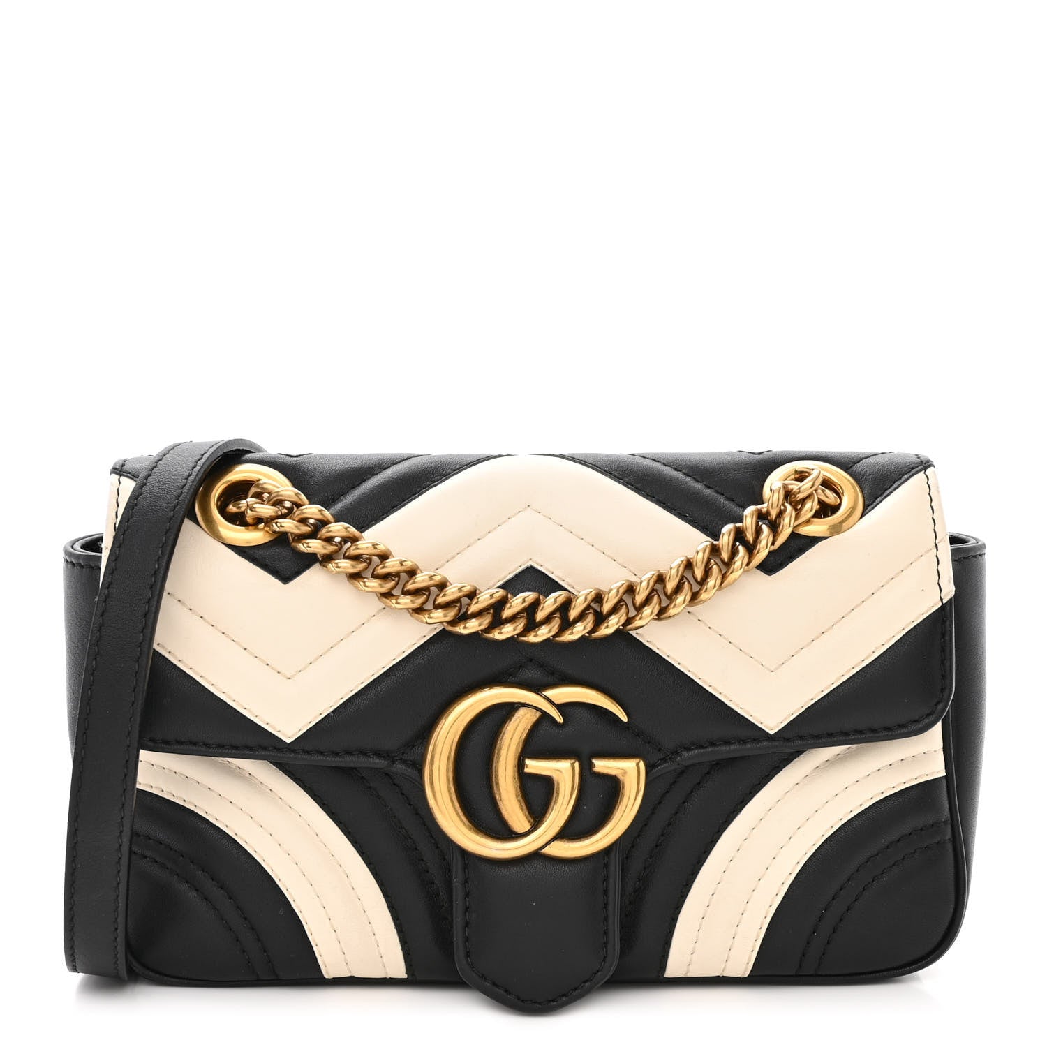 Gucci Calfskin Matelasse Mini GG Marmont Shoulder Bag Black White 1 of 10