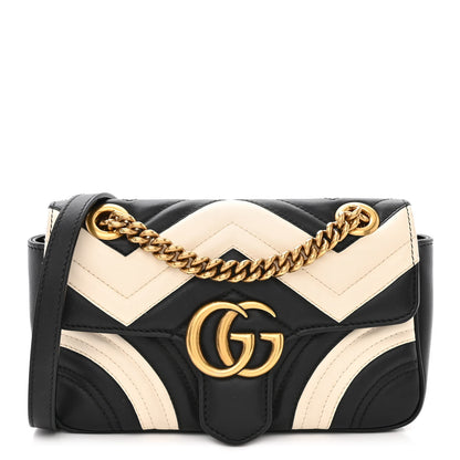 Gucci Calfskin Matelasse Mini GG Marmont Shoulder Bag Black White 1 of 10