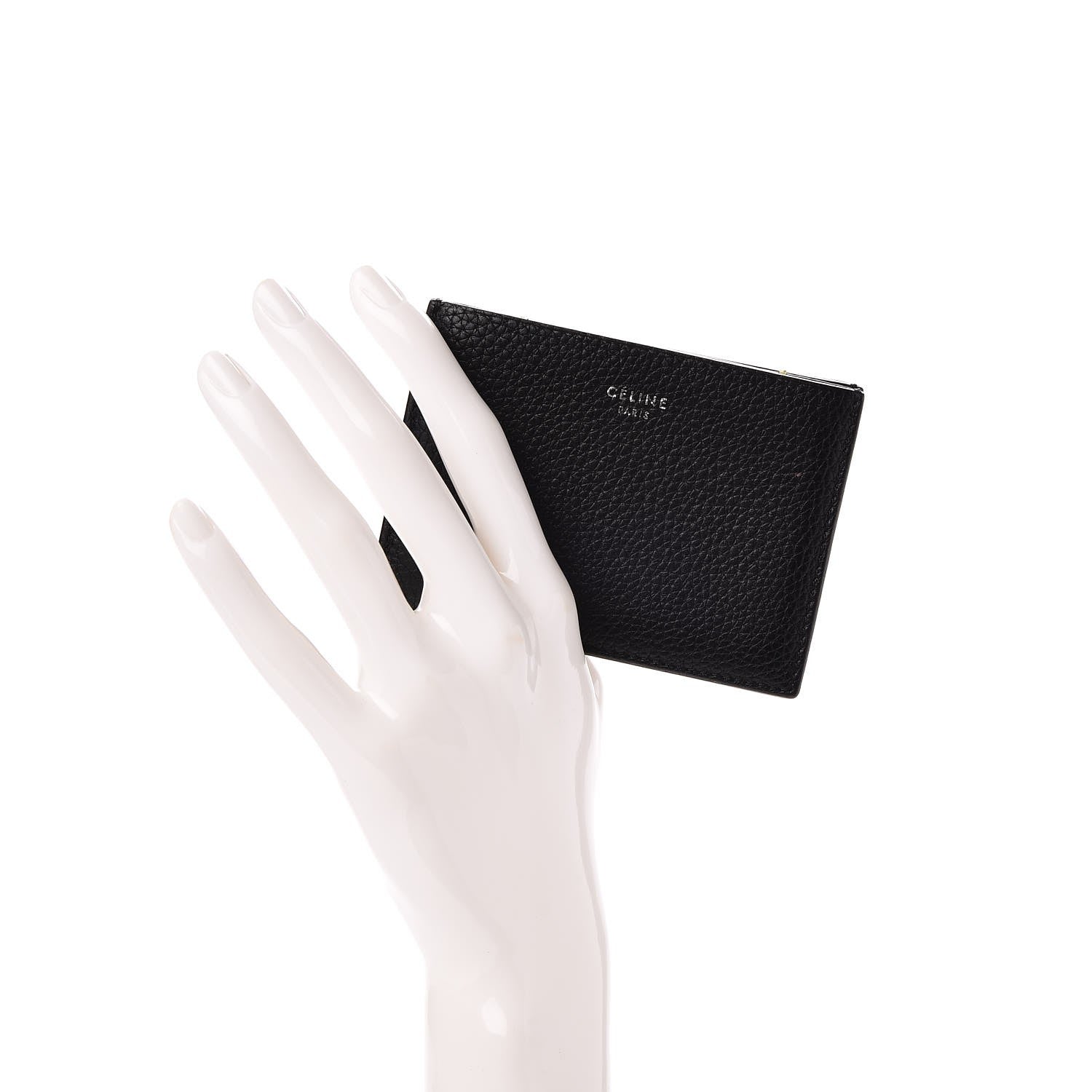 Celine Drummed Calfskin Gusset Card Holder Black 2 of 9