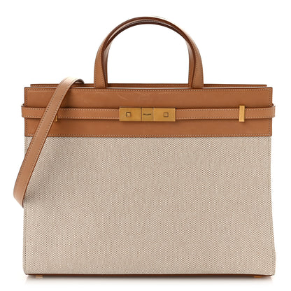 Saint Laurent Canvas Calfskin Medium Manhattan Shopper Tote Natural Brown 1 of 12