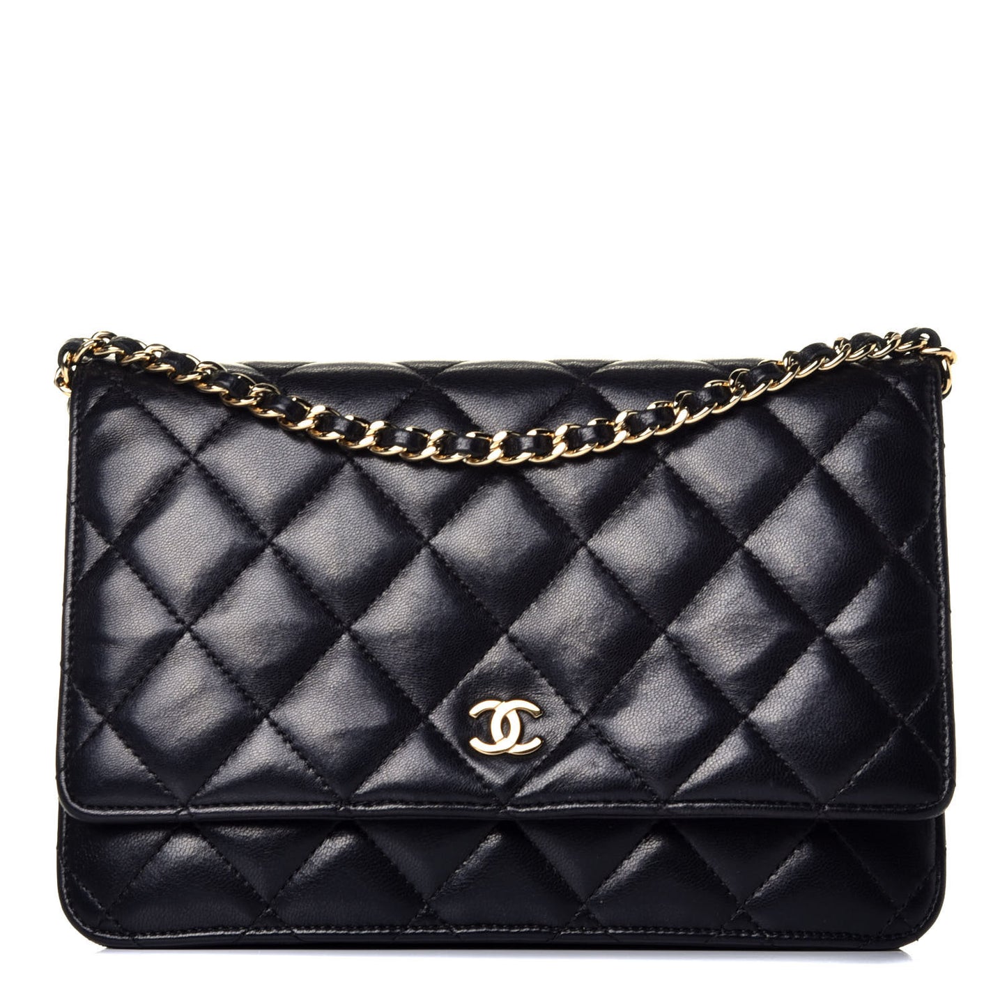 Lambskin Quilted Wallet On Chain WOC Black