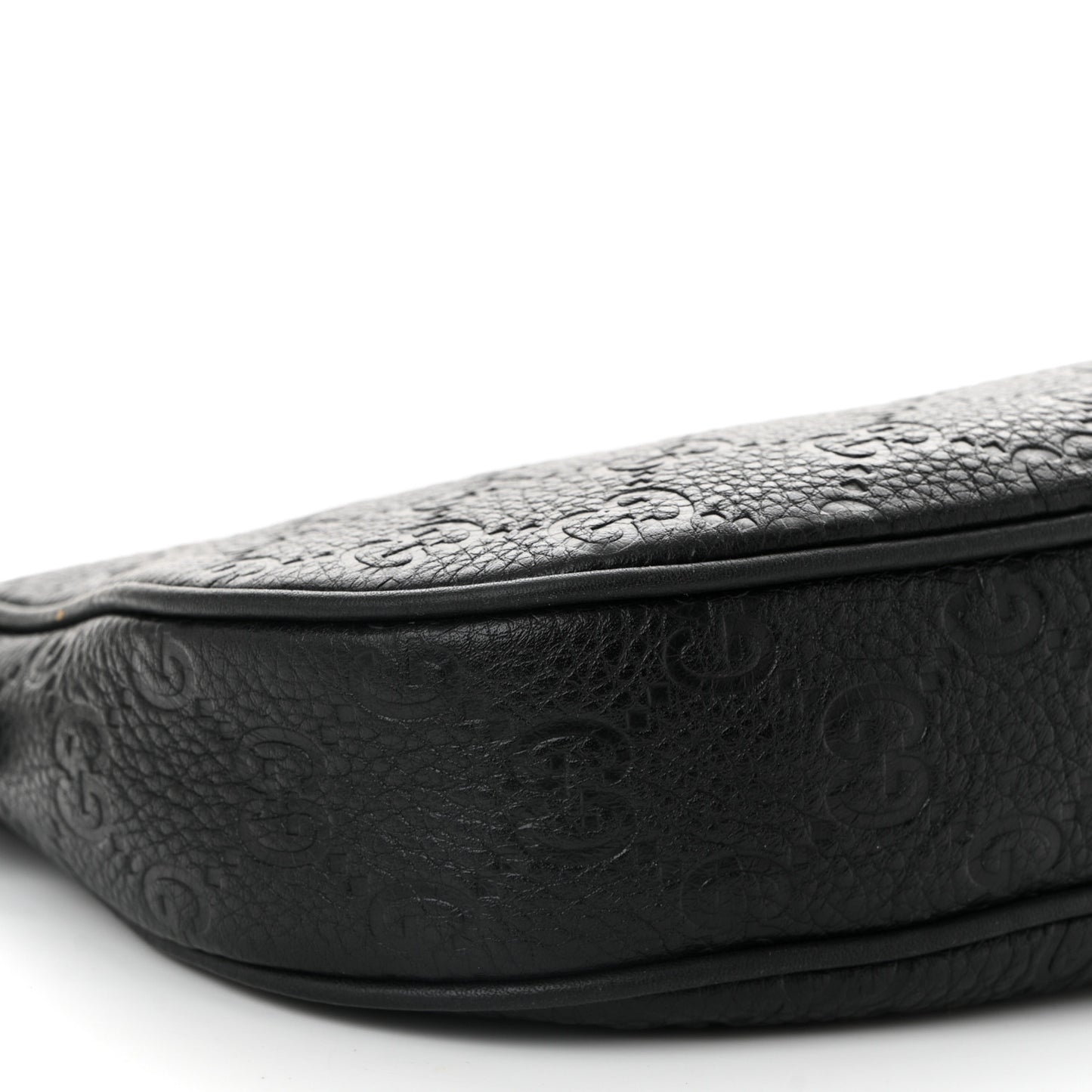 GG Grainy Calfskin Emblem Small Half Moon Shoulder Bag Black