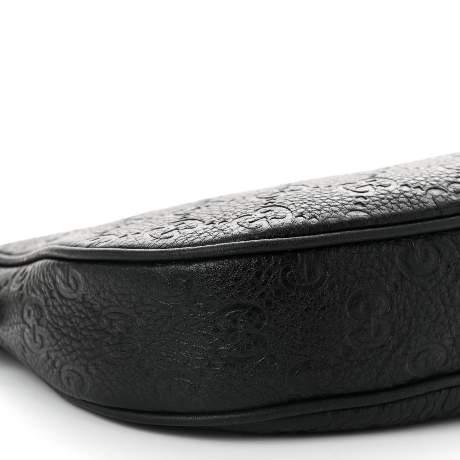 Gucci GG Grainy Calfskin Emblem Small Half Moon Shoulder Bag Black 9 of 10