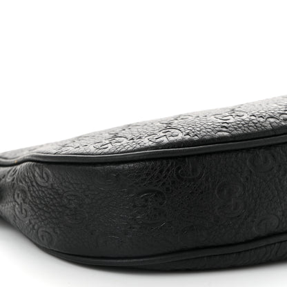 Gucci GG Grainy Calfskin Emblem Small Half Moon Shoulder Bag Black 9 of 10