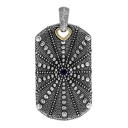 David Yurman Sterling Silver 18K Yellow Gold Blue Sapphire Starfish Dog Tag Pendant 1 of 4