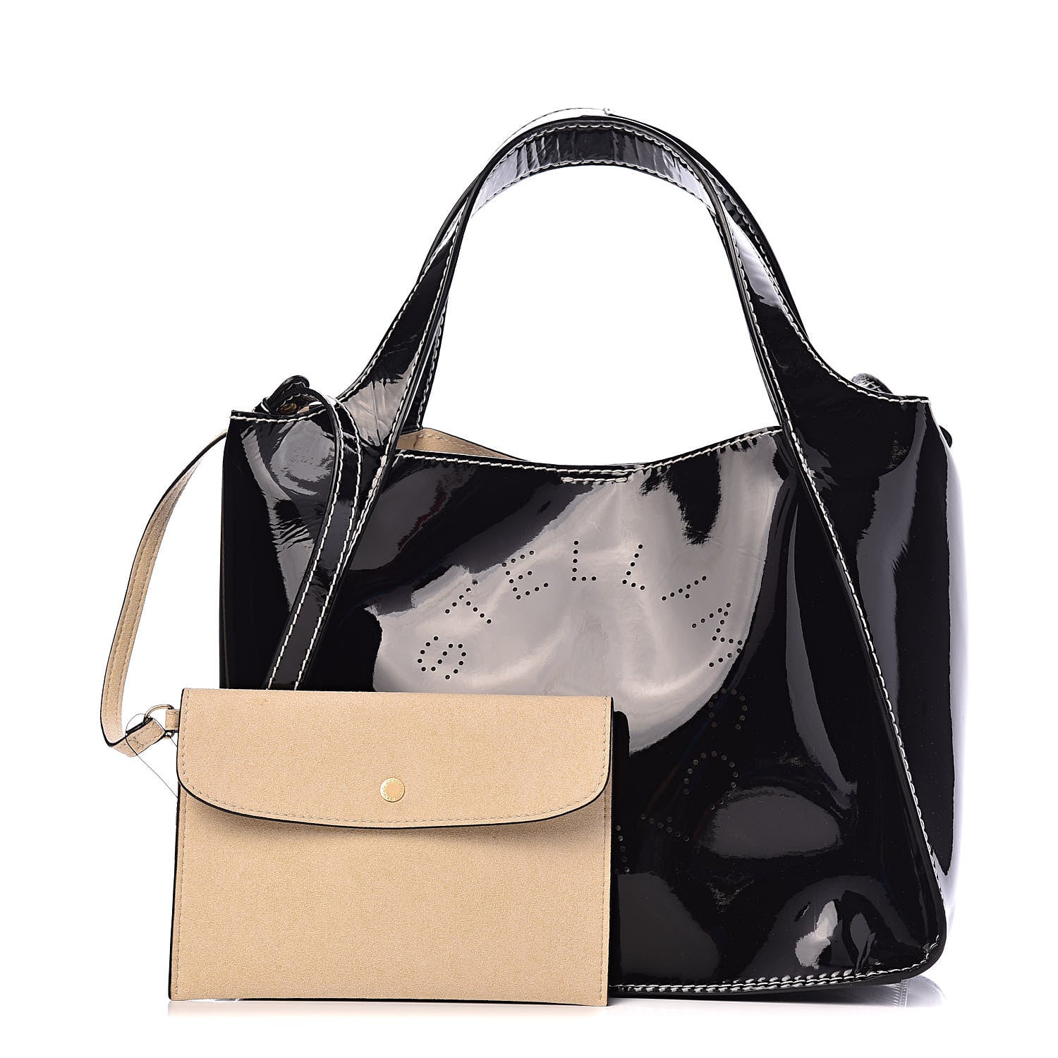 Stella McCartney Eco Alter Patent Perforated Logo Satchel Black 1 of 11