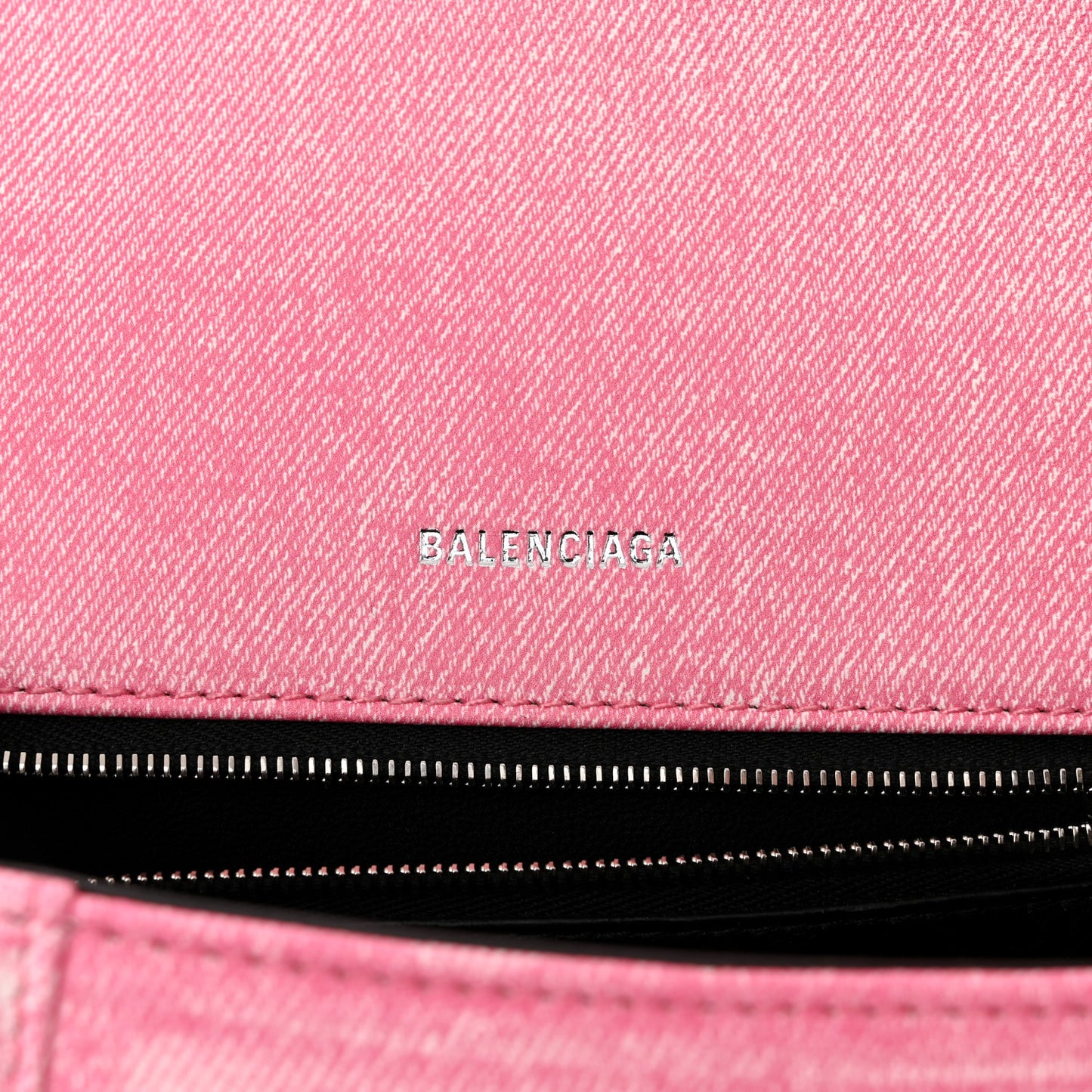 Nappa Denim Printed Small Hourglass Top Handle Bag Denim Pink