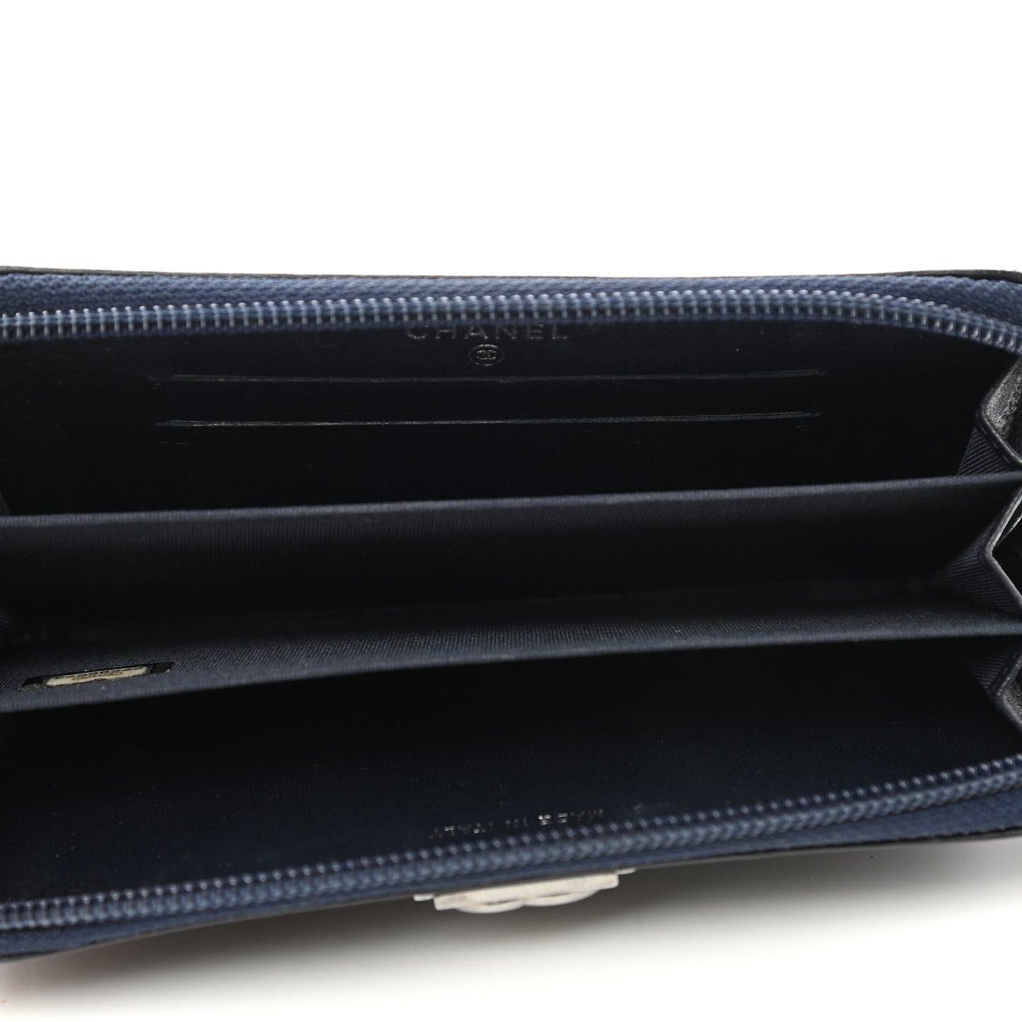 Lambskin Quilted Small Boy Zip Around Wallet Navy