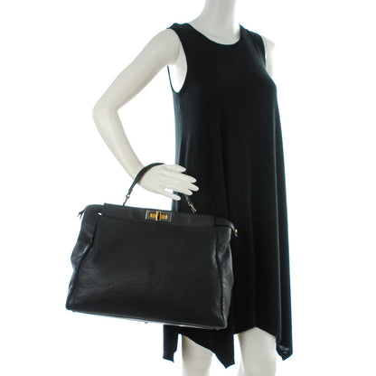 Fendi Goatskin Zucca Large Peekaboo Iconic Satchel Black Tobacco 2 of 9