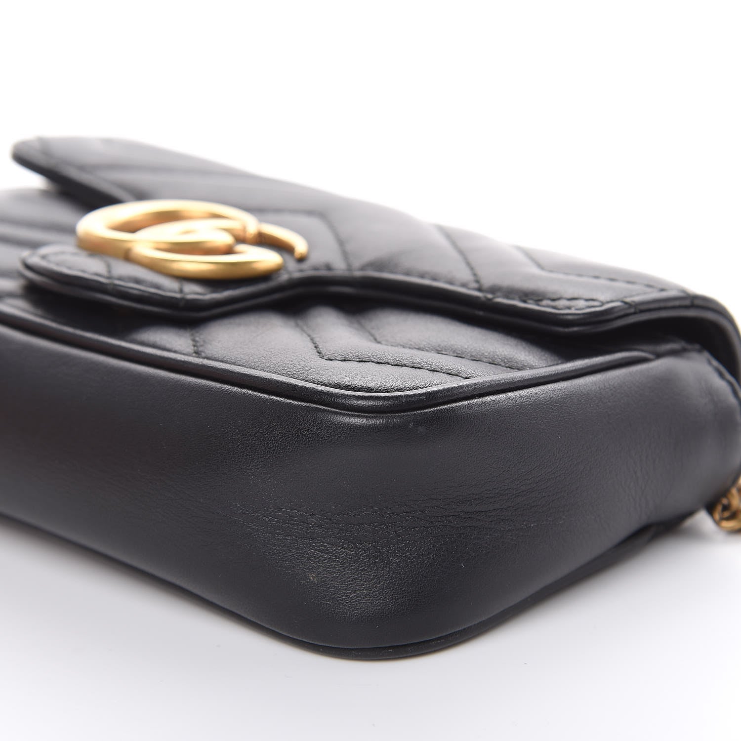 Gucci Calfskin Matelasse Super Mini GG Marmont Shoulder Bag Black 9 of 14