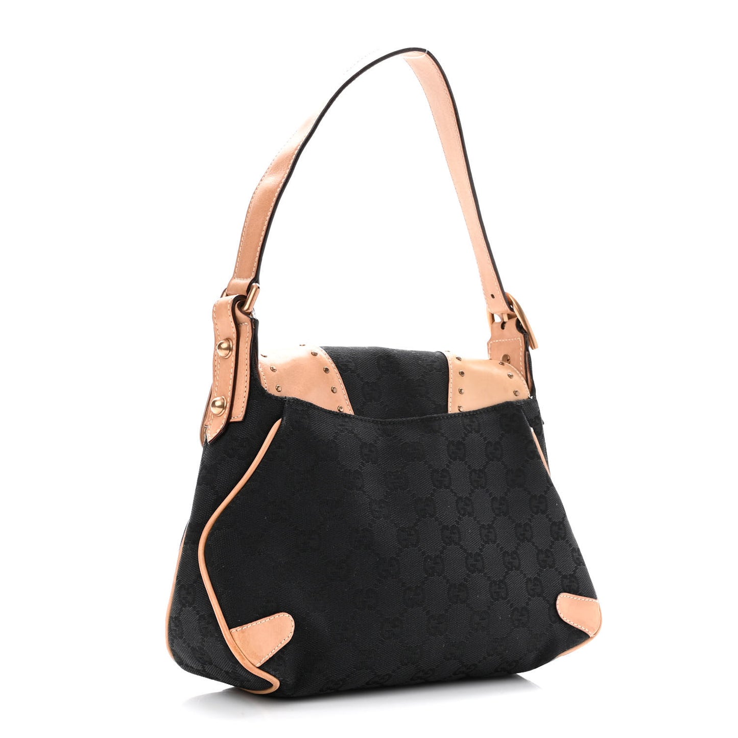 Monogram Horsebit Chain Studded Flap Shoulder Bag Black