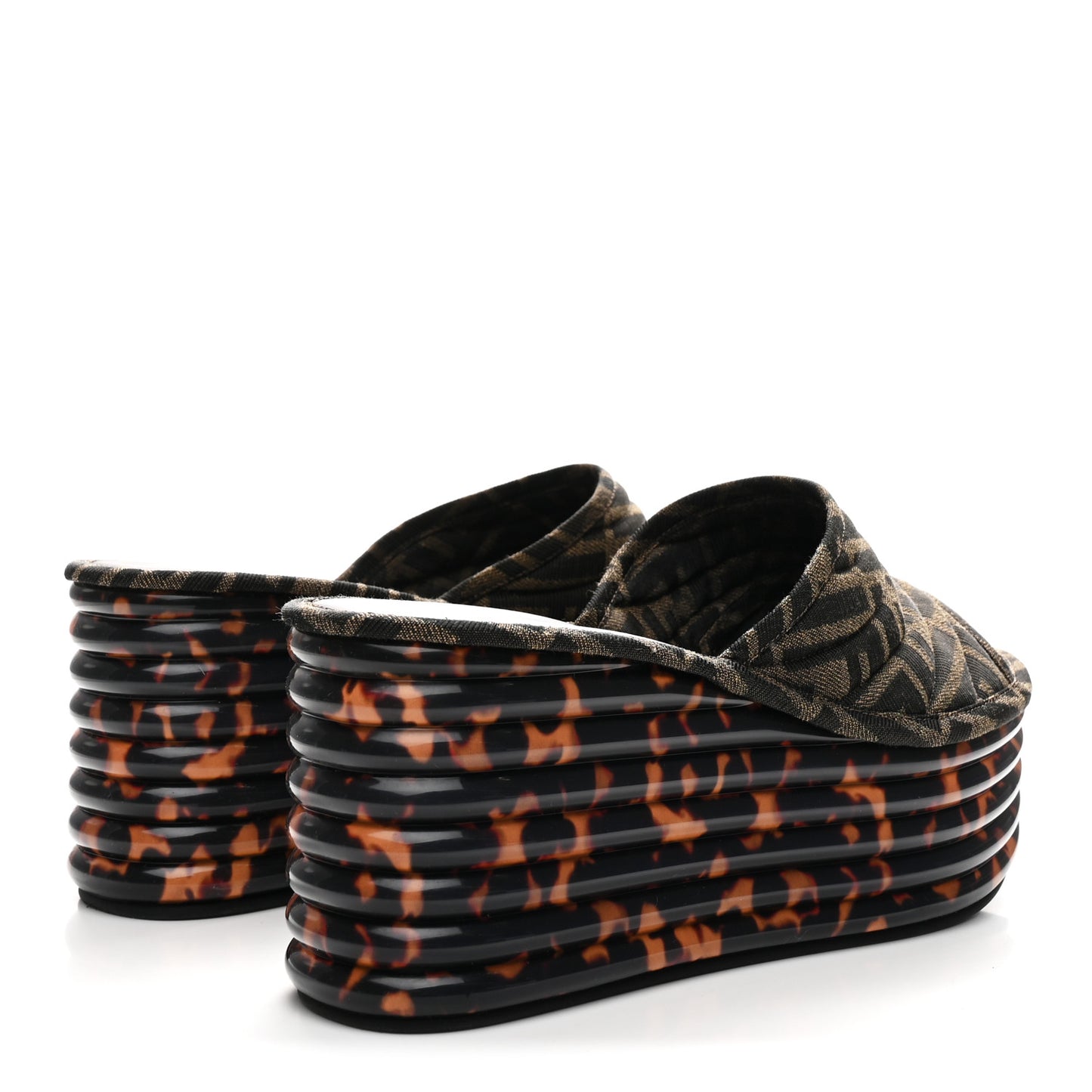 Jacquard FF Promenade Platform Slide Sandals 39 Tobacco Moro