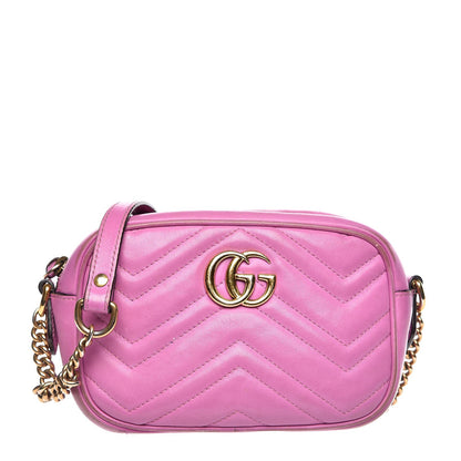 Gucci Calfskin Matelasse Mini GG Marmont Chain Shoulder Bag Candy Mousse 1 of 21