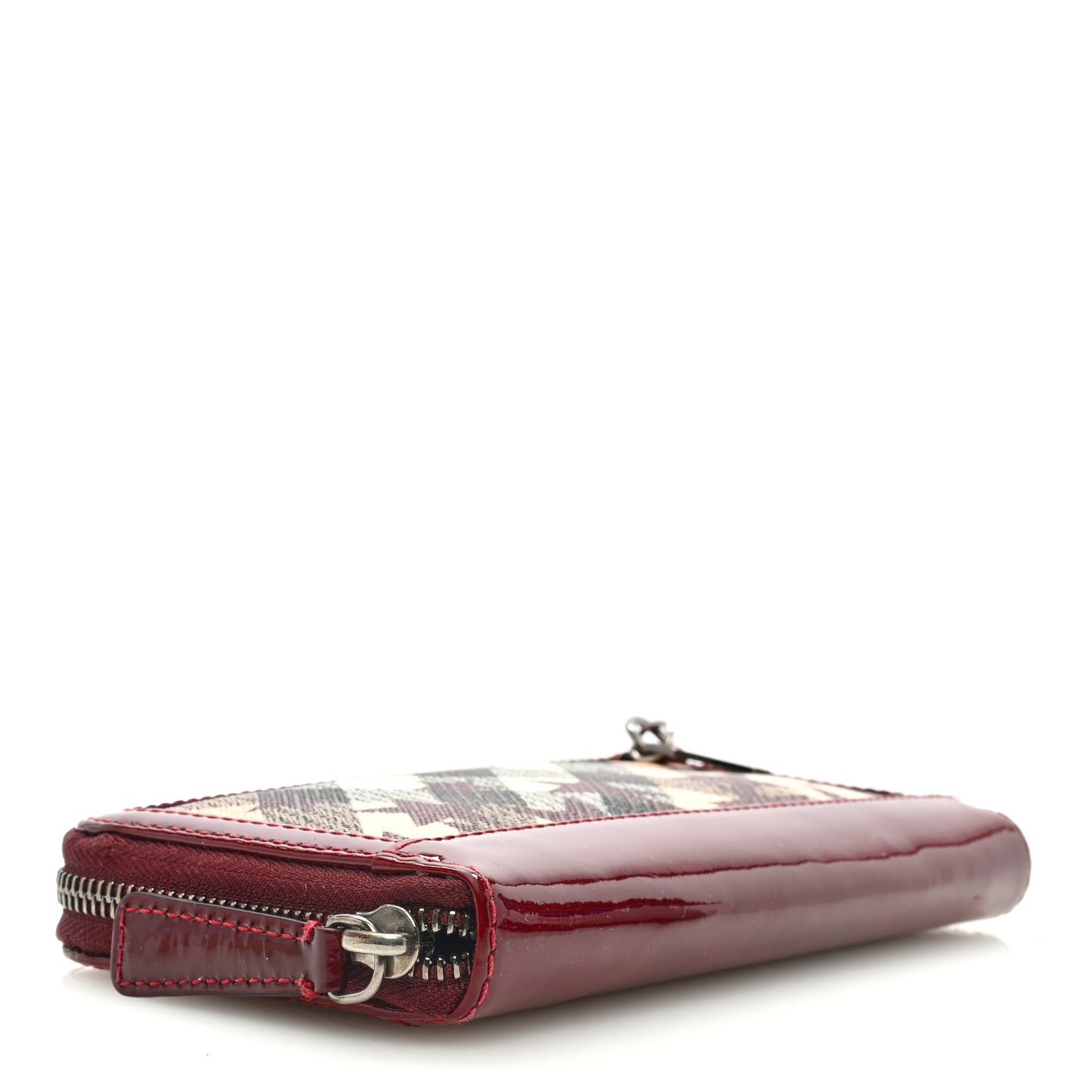 Patent Supernova Check Stars Large Zip Around Wallet Berry Red