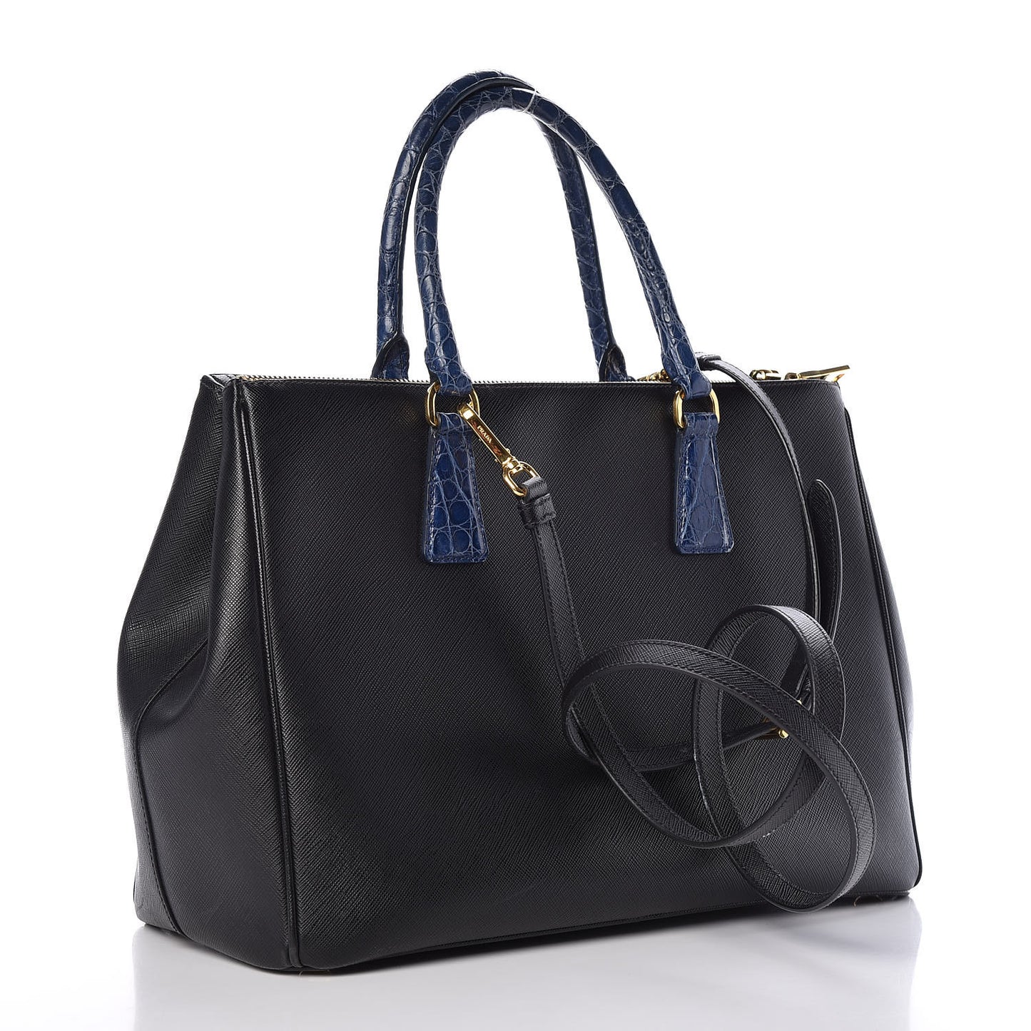 Saffiano Crocodile Medium Galleria Double Zip Tote Black Bleuette