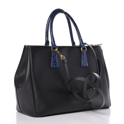 Prada Saffiano Crocodile Medium Galleria Double Zip Tote Black Bleuette 3 of 8