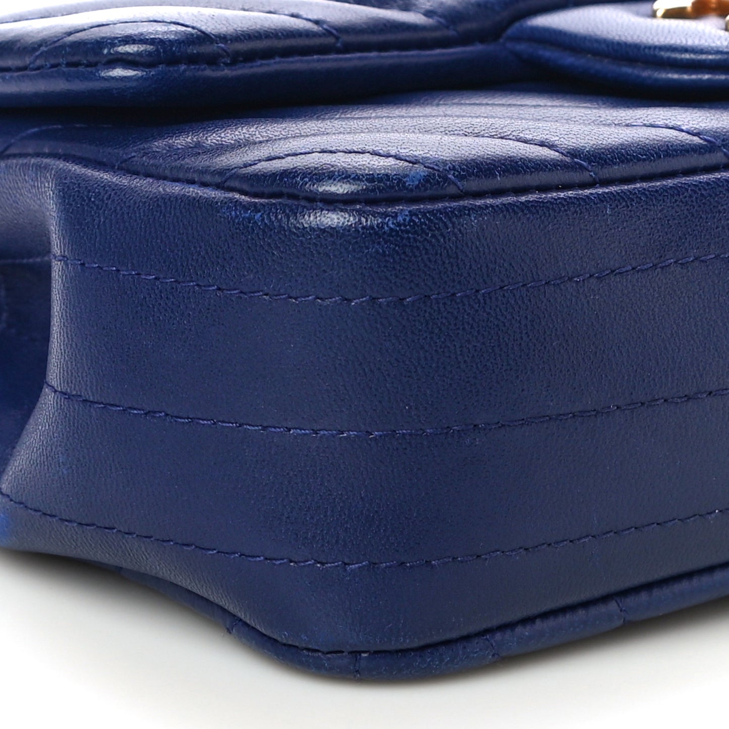 Lambskin Chevron Quilted Extra Mini Rectangular Flap Blue