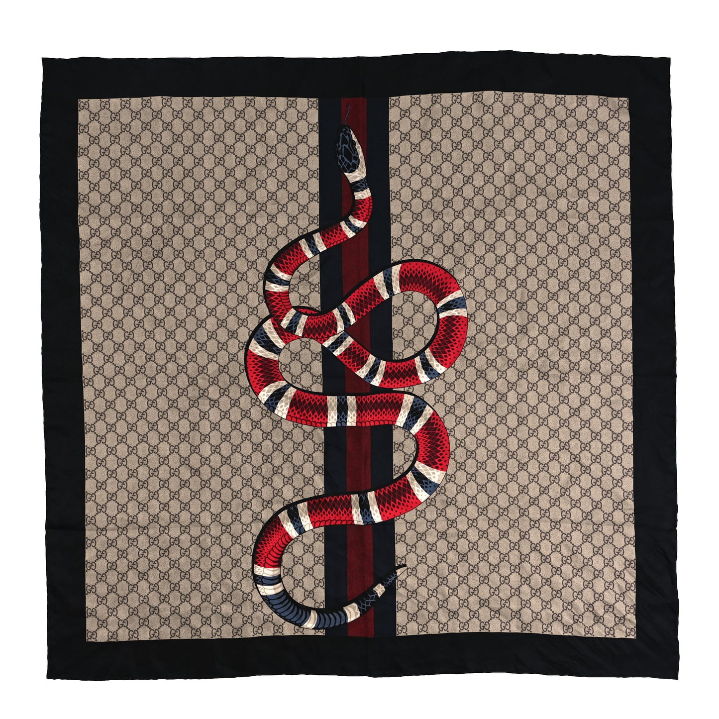 Silk Monogram Kingsnake Square Scarf Black Multicolor