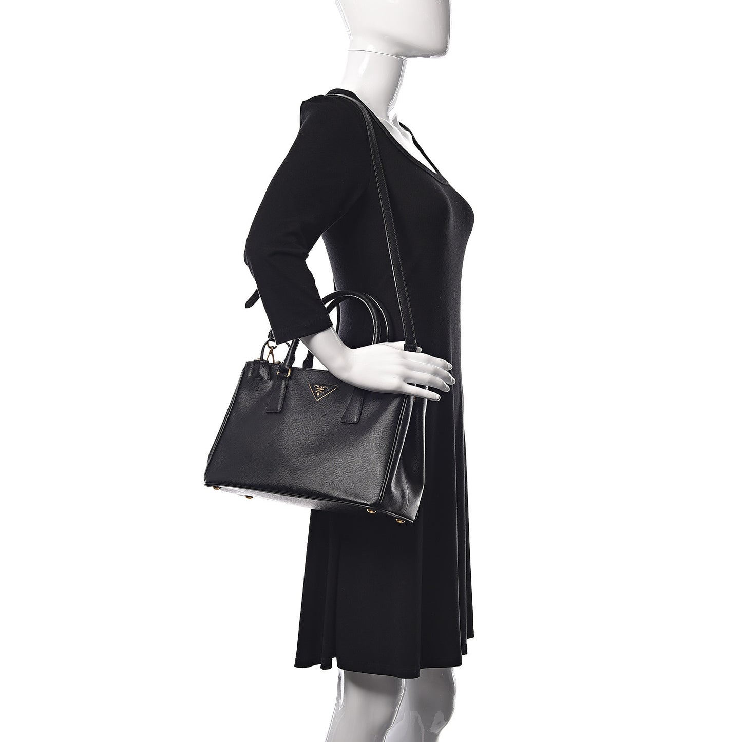 Saffiano Small Galleria Double Zip Tote Black