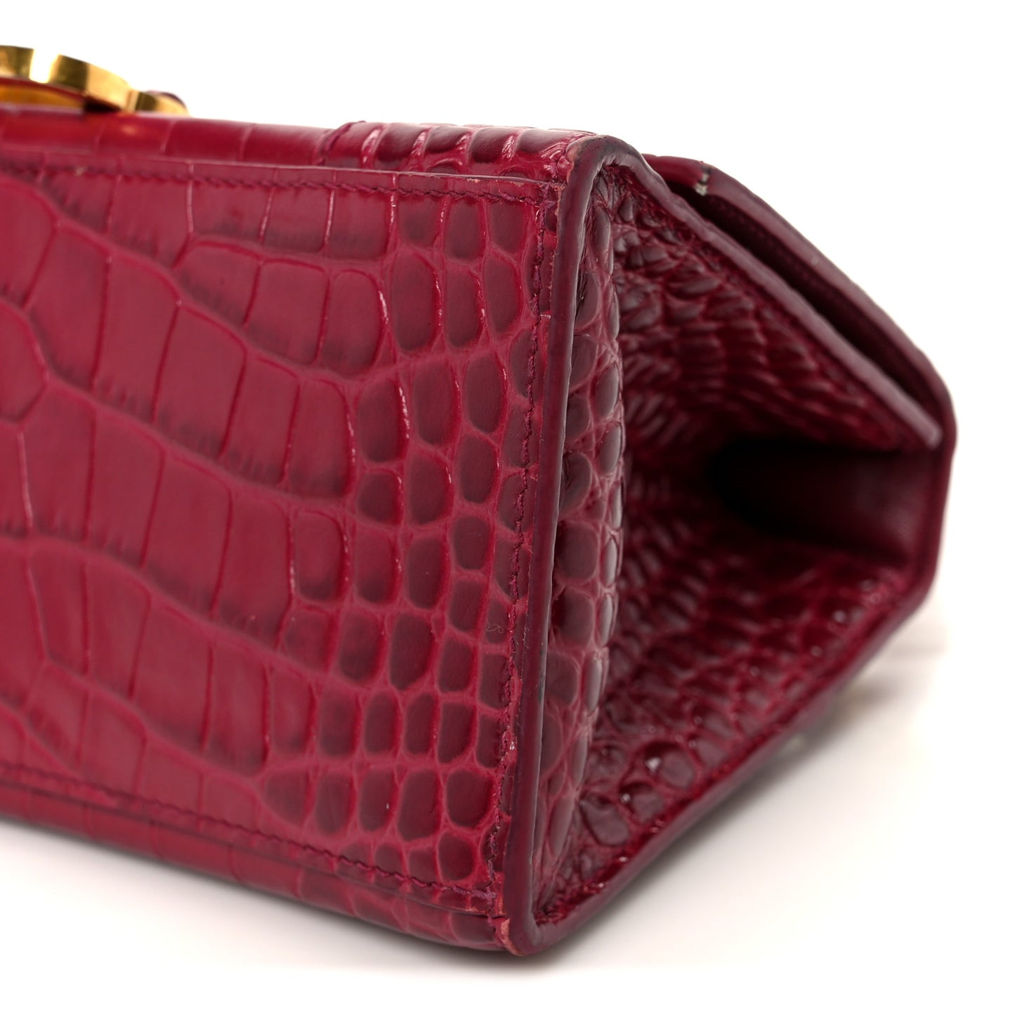 Shiny Calfskin Crocodile Embossed Small Hourglass Top Handle Bag Raspberry