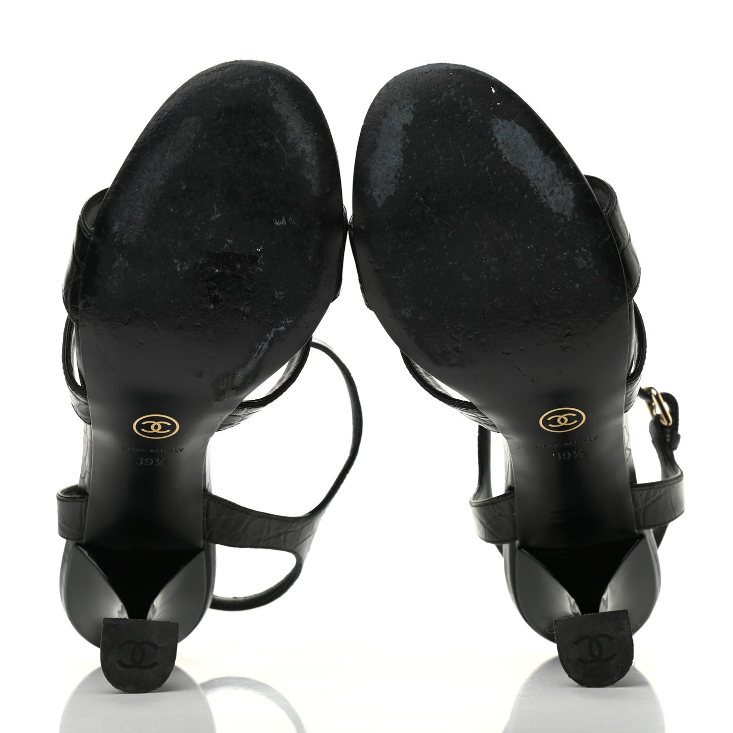 Calfskin Crocodile Embossed Sandals 39.5 Black