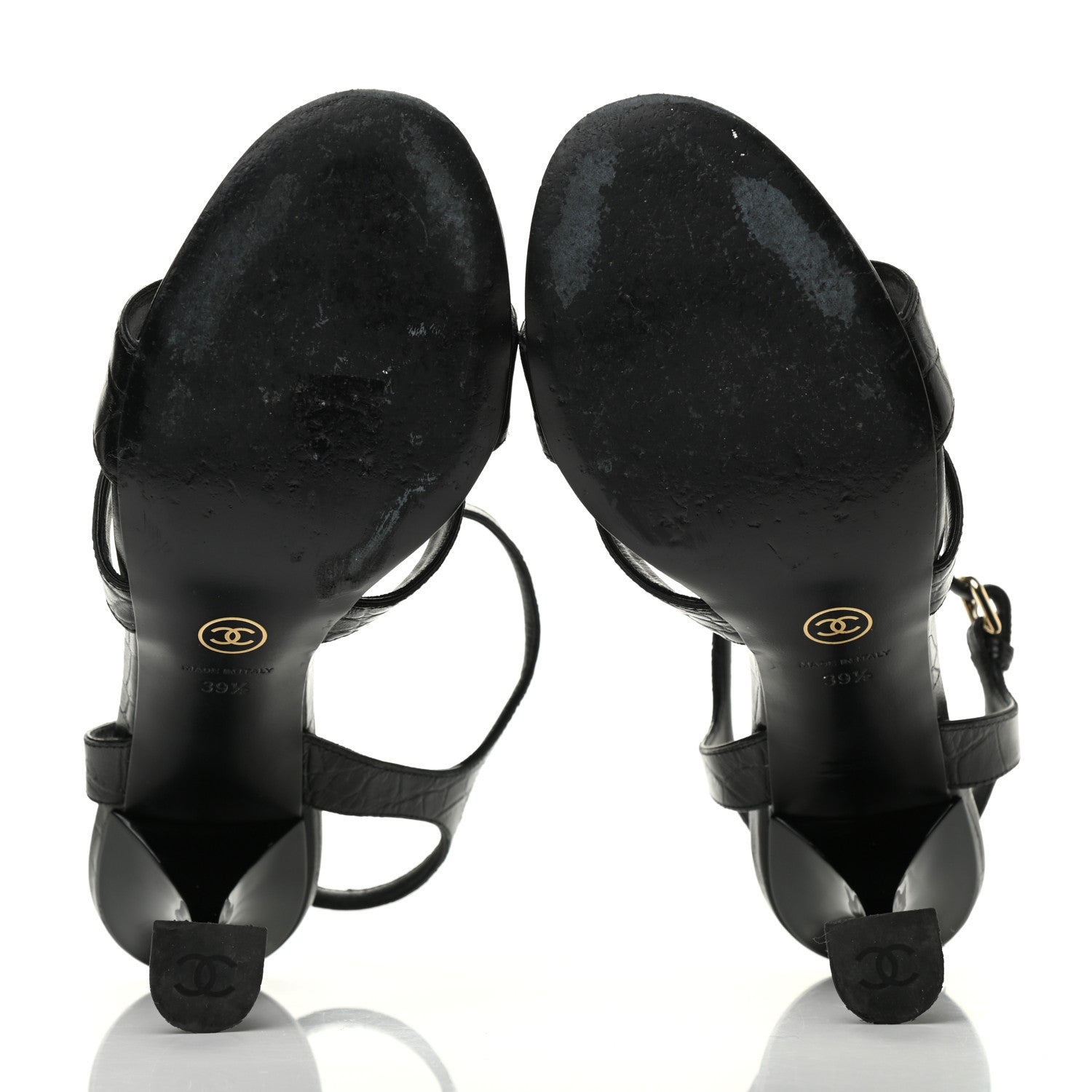 Chanel Calfskin Crocodile Embossed Sandals 39.5 Black 5 of 15