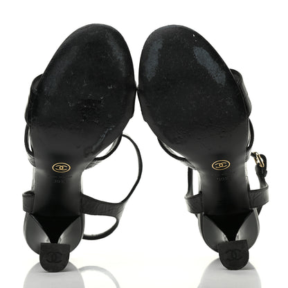 Chanel Calfskin Crocodile Embossed Sandals 39.5 Black 5 of 15