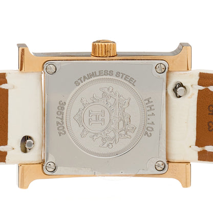 Hermes Stainless Steel Alligator Diamond Mother of Pearl 17.2mm Heure H Hour Quartz Watch Blanc 4 of 5