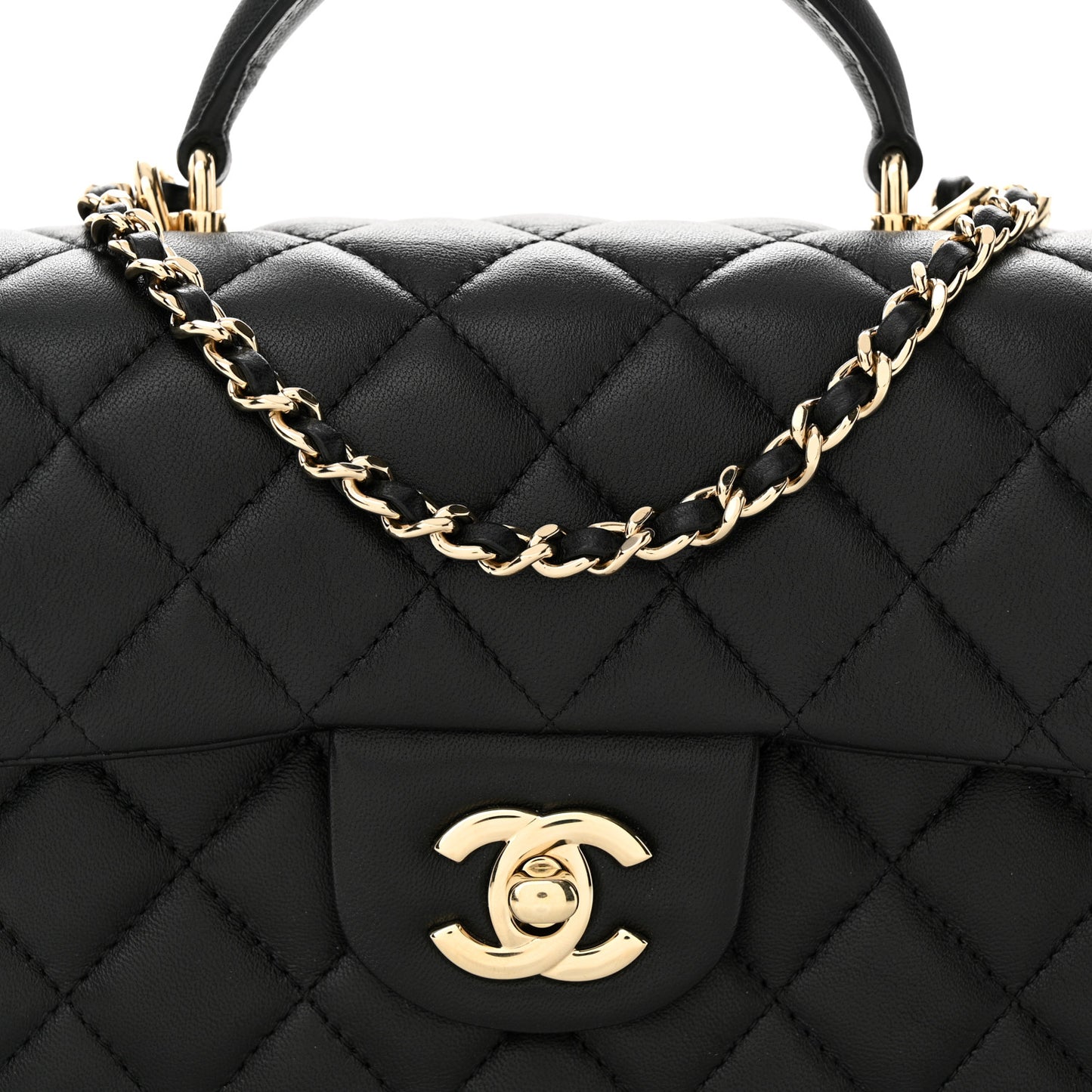 Lambskin Quilted Mini Top Handle Rectangular Flap Black
