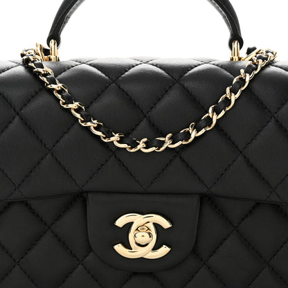 Chanel Lambskin Quilted Mini Top Handle Rectangular Flap Black 8 of 11