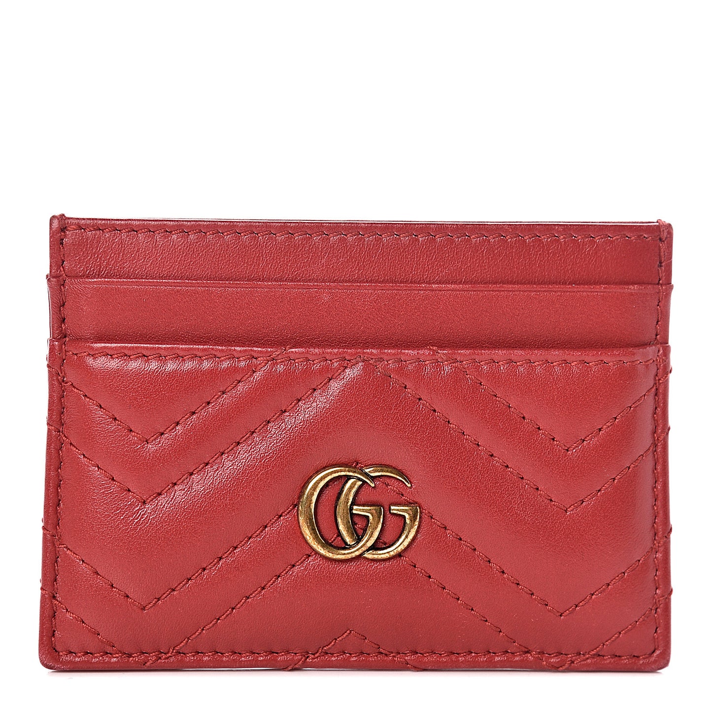 Calfskin Matelasse GG Marmont Card Holder Hibiscus Red