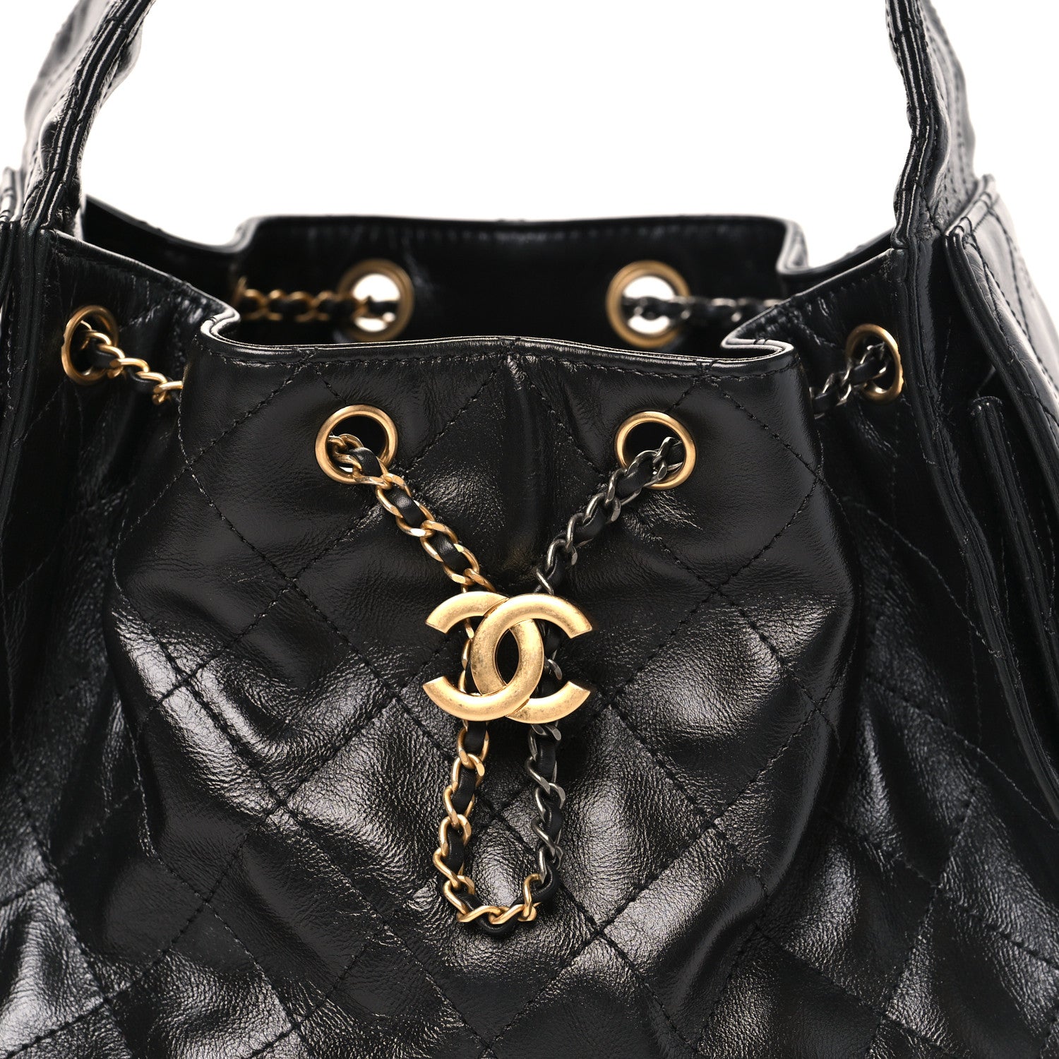 Chanel Shiny Crumpled Calfskin Quilted Small Chanel 25 Handbag Black 7 of 9